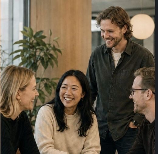 The VML Finland team talking together in their office